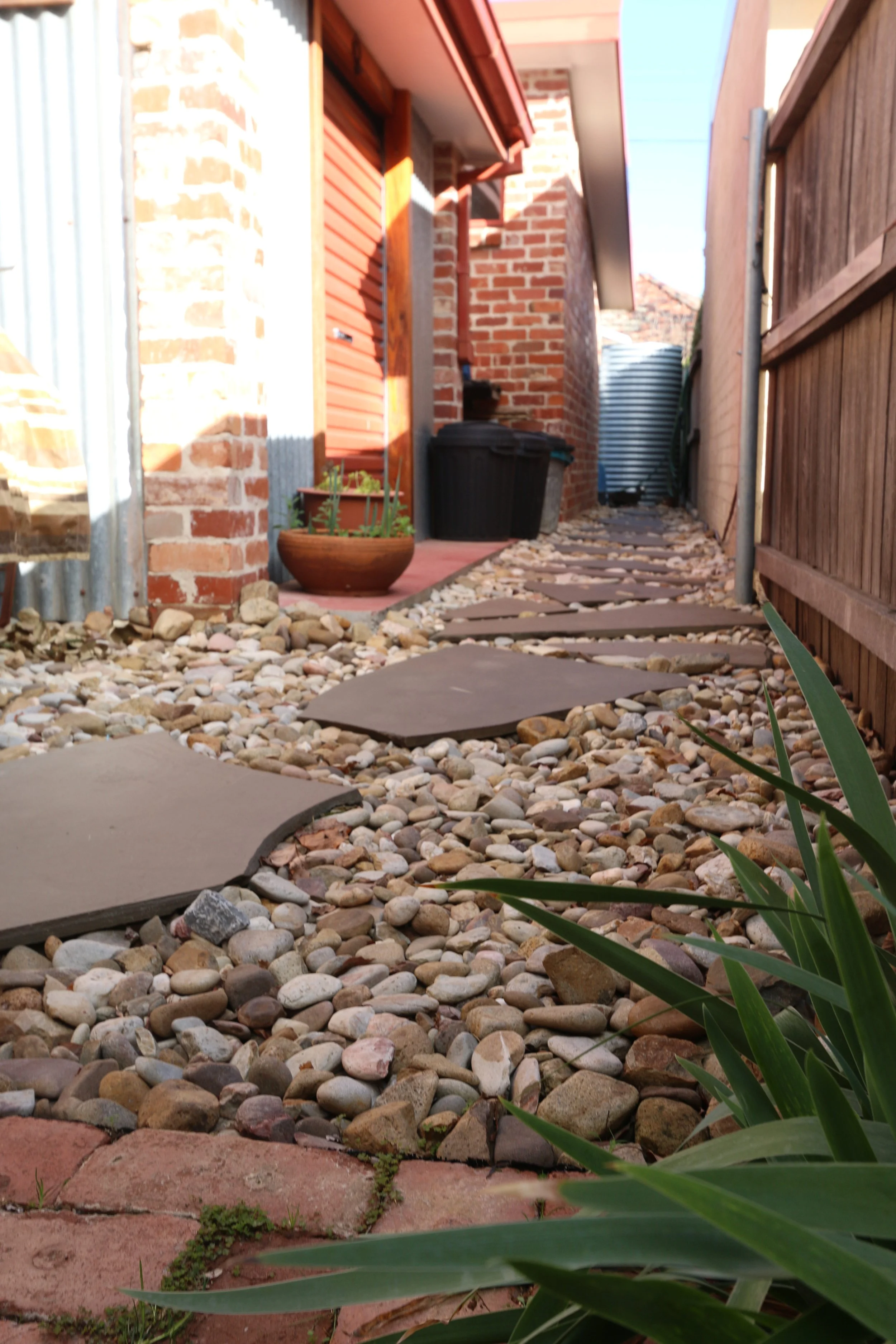 Maintenance free flagstone path to Vege patch