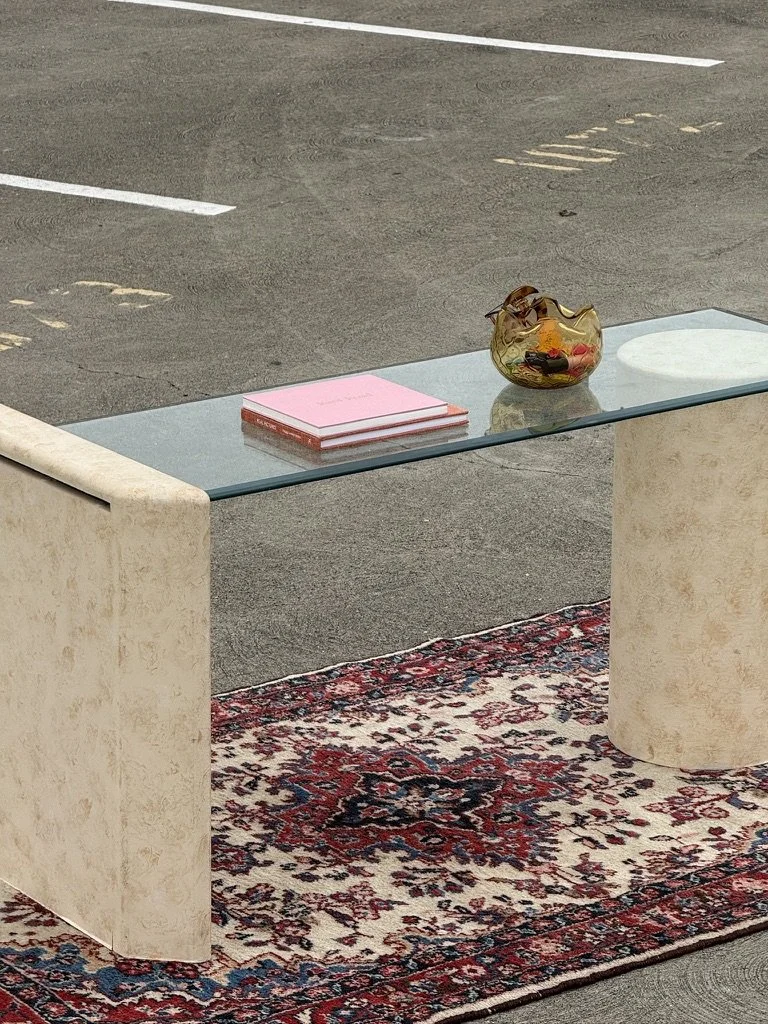 1980's Postmodern Plaster + Glass Console Table