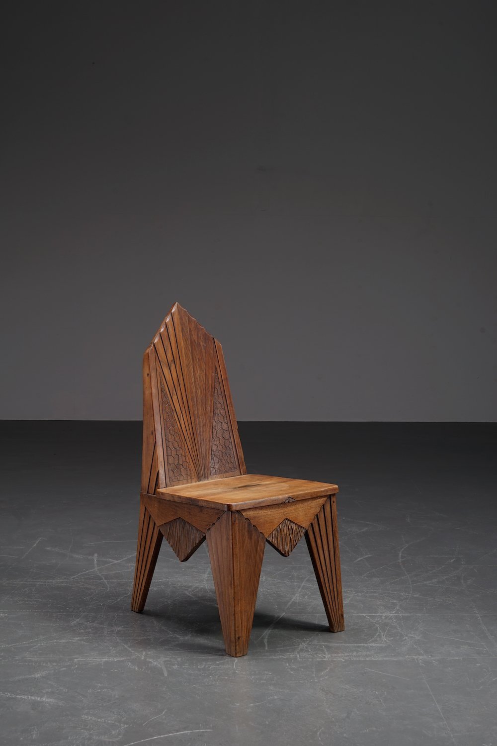 Important Cubist Carved Wood Side Chair