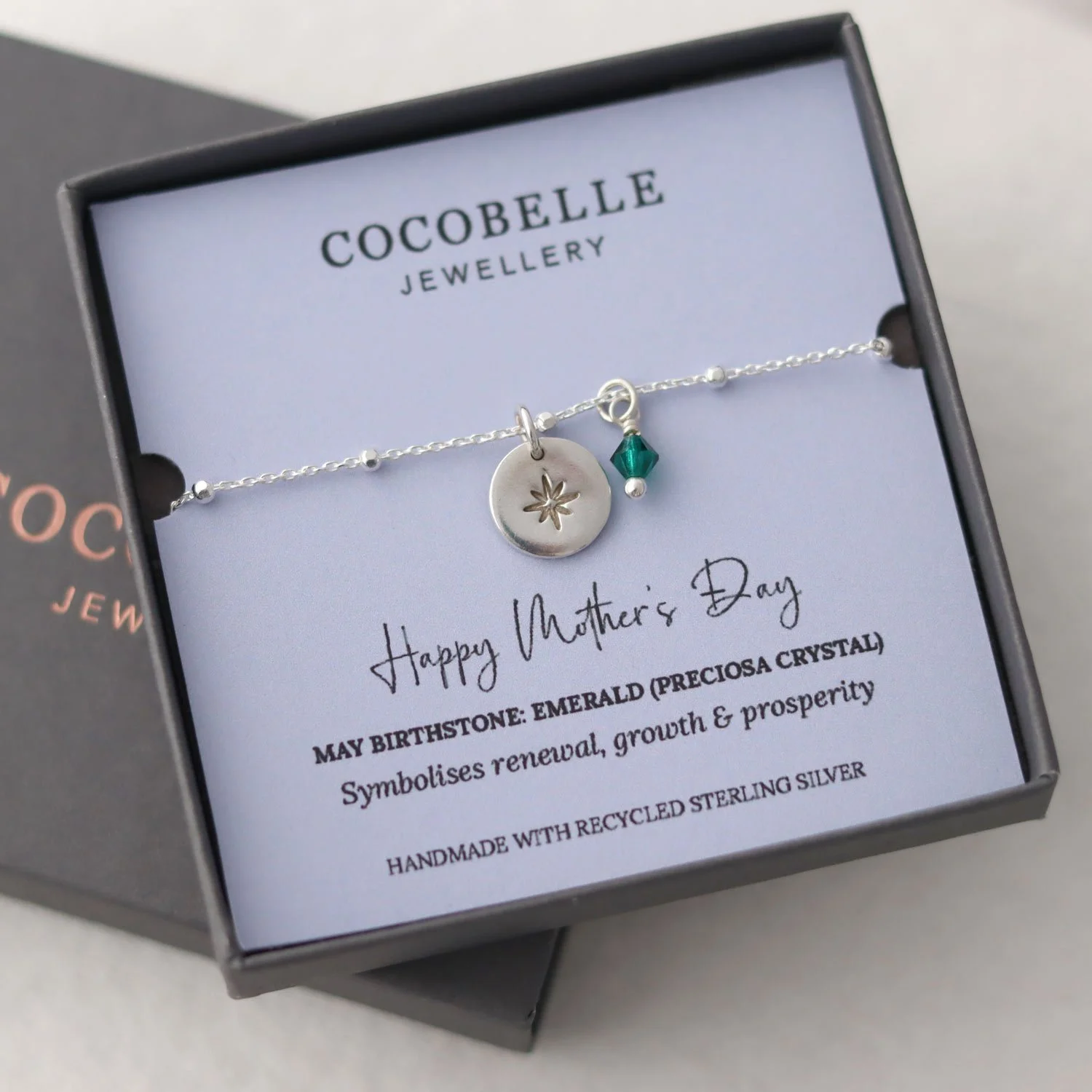 Handmade sterling silver birthstone charm bracelet | Mother’s Day gift