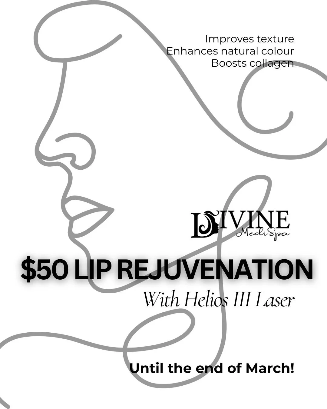 Enjoy Laser Lip Rejuvenation for $50 until the end of March!

A gentle laser treatment that:
✨ Brightens natural colour
✨ Smooths and softens texture
✨ Encourages collagen production

No filler involved&mdash;just a natural refresh.