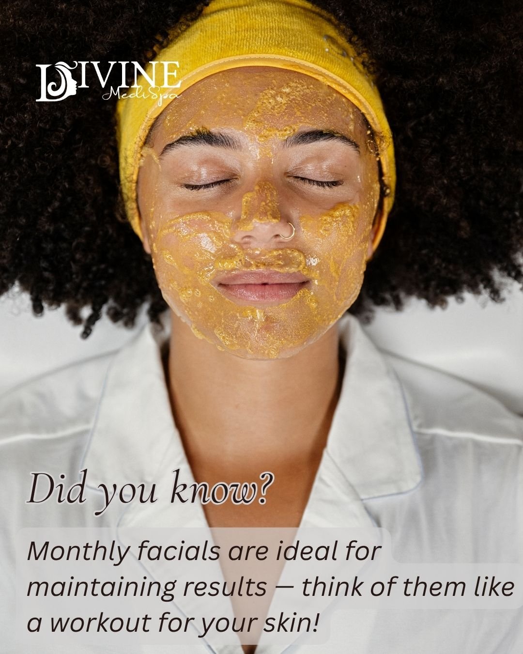 🌸 Did you know? Monthly facials are like workouts for your skin &mdash; consistency creates transformation!

At Divine MediSpa, we&rsquo;ll build a treatment plan tailored to your skin goals for healthy, glowing results all year long. ✨
