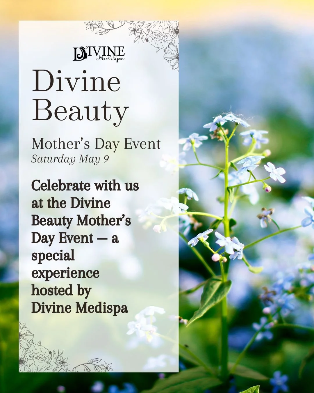 Mother&rsquo;s Day, but make it radiant 💗
Celebrate with us at the Divine Beauty Mother&rsquo;s Day Event &mdash; a special experience hosted by Divine MediSpa

🗓 Saturday, May 9
⏰ 10 AM

Secure your spot by emailing:
divine@divinemedispa.ca

Becau