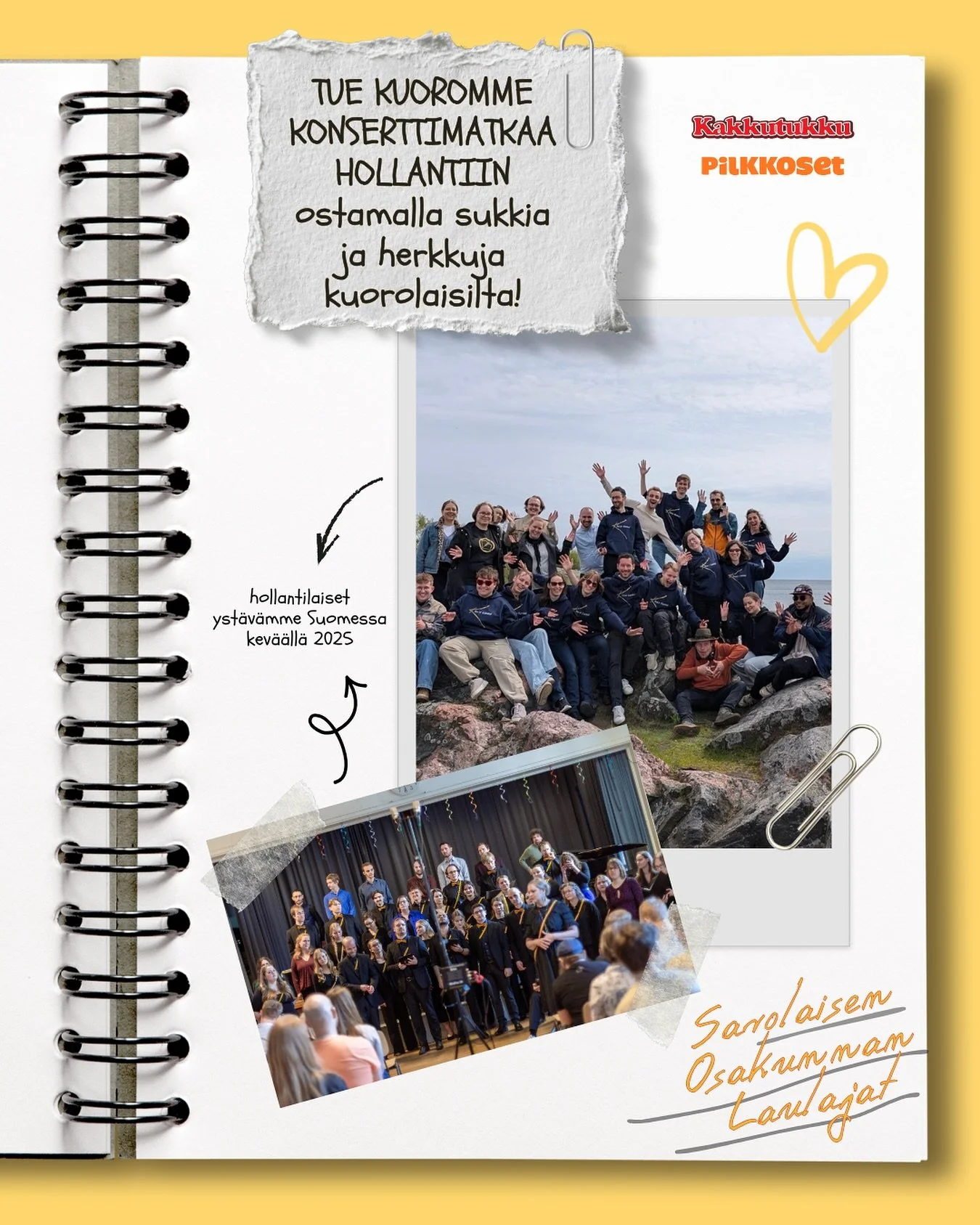 Viime kev&auml;&auml;n&auml; saimme vieraaksemme hollantilaiskuoro Koor Kanton, ja tulevana kev&auml;&auml;n&auml; p&auml;&auml;semme vastavierailulle Hollantiin!
Nyt ker&auml;&auml;mmekin ahkerasti rahaa konserttimatkan mahdollistamiseksi. Myymme se