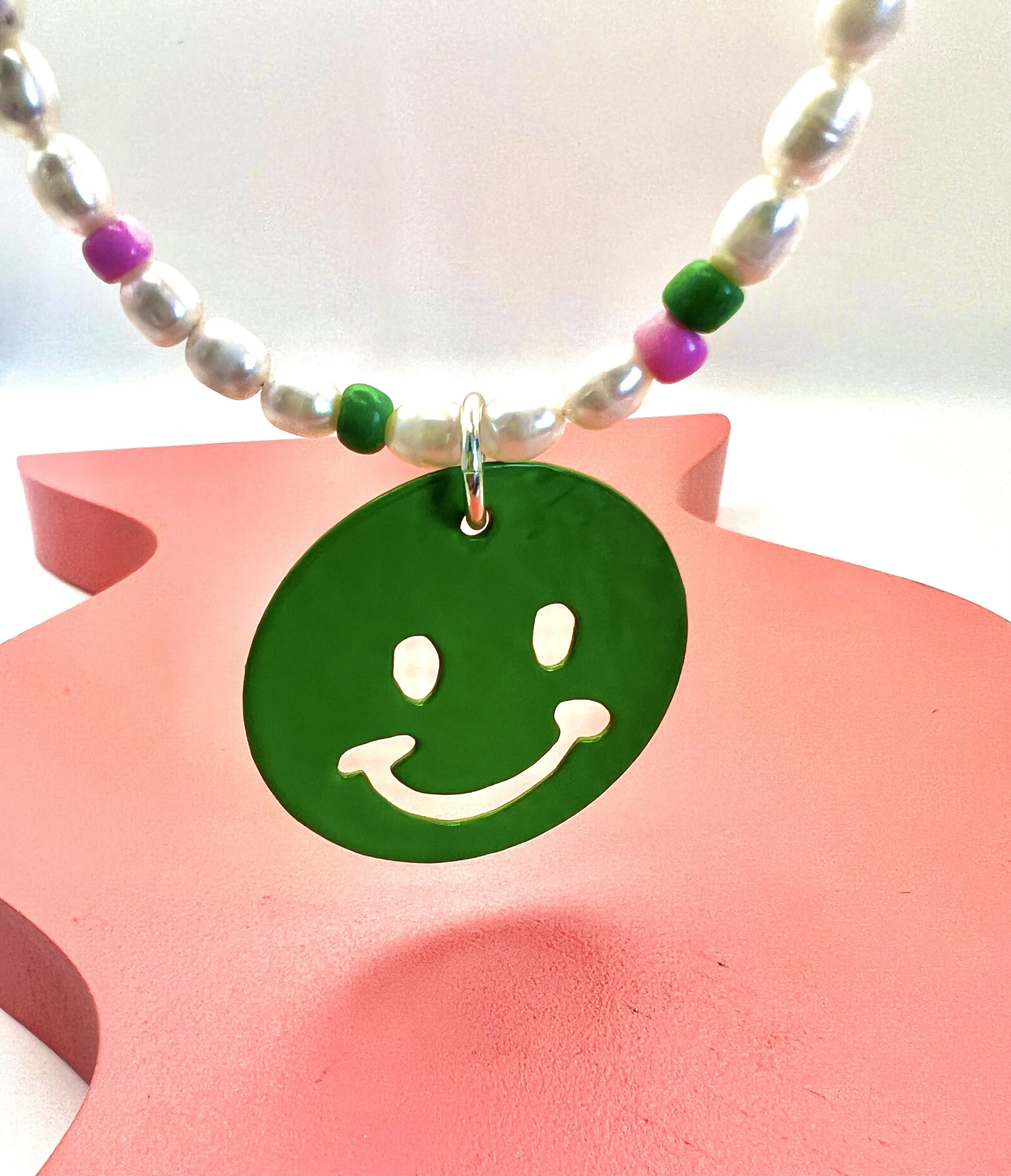 Stacey Hill Jewellery PinkGreenPearlSmileyNecklace.JPG