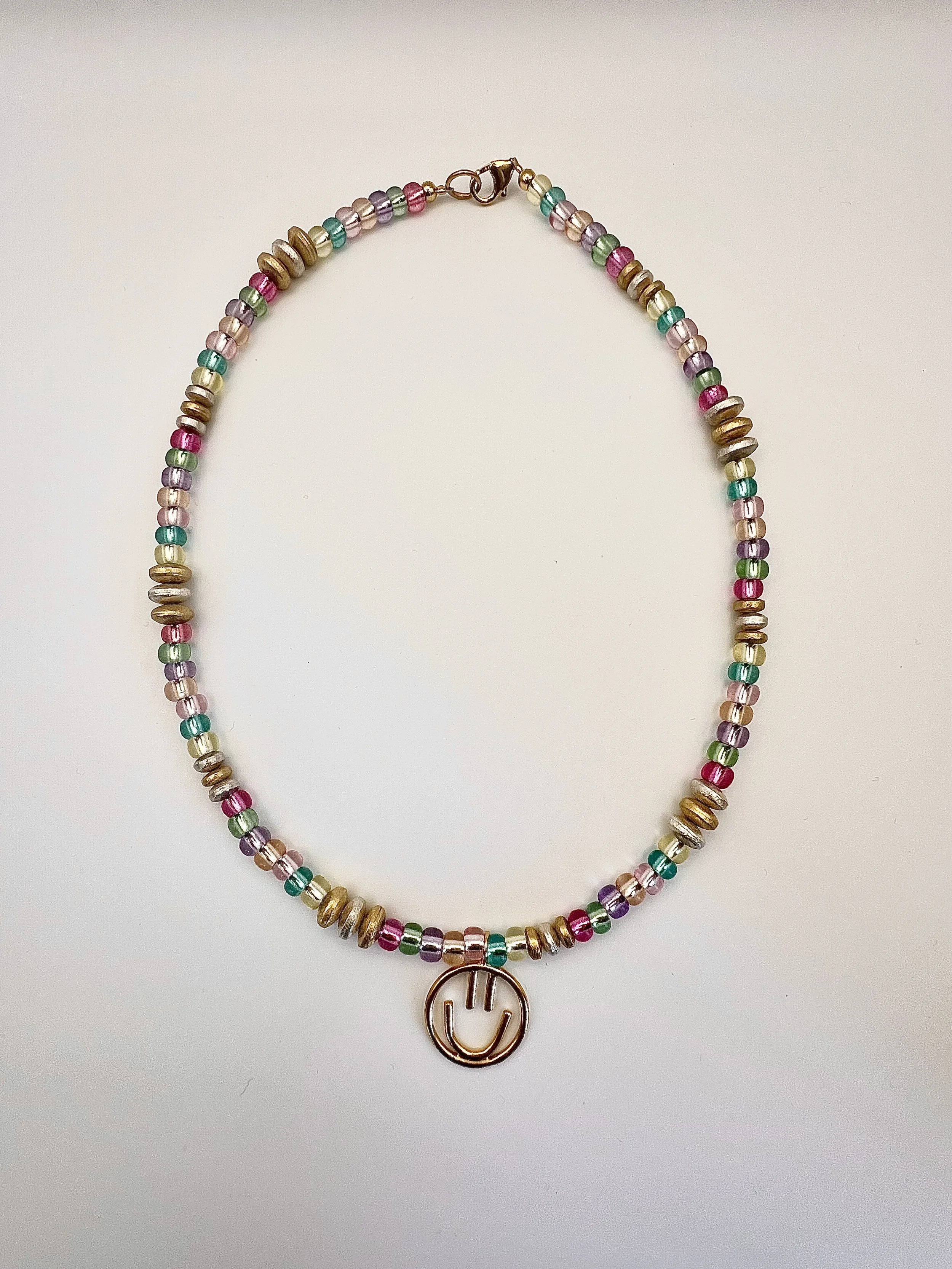 Stacey Hill Jewellery GoldSmileyPastelBeadedNecklace.JPG