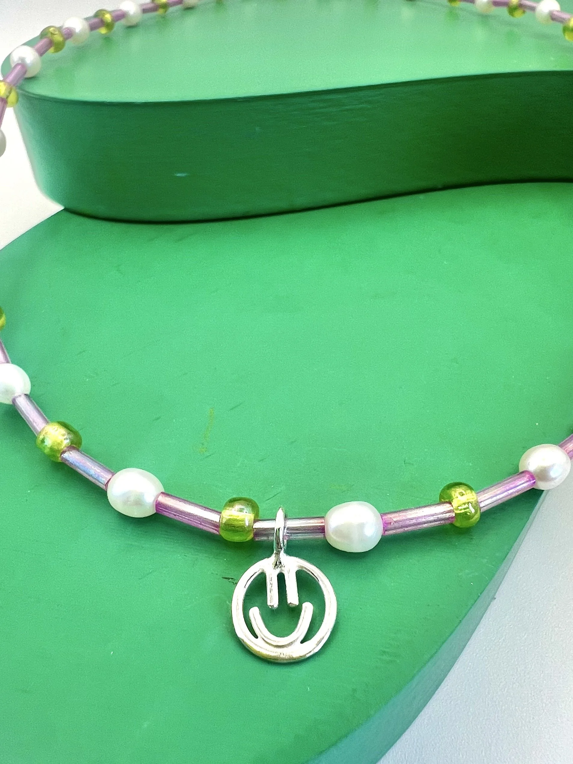 Stacey Hill Jewellery SilverMiniSmileyPinkGreenPearlNecklace.JPG
