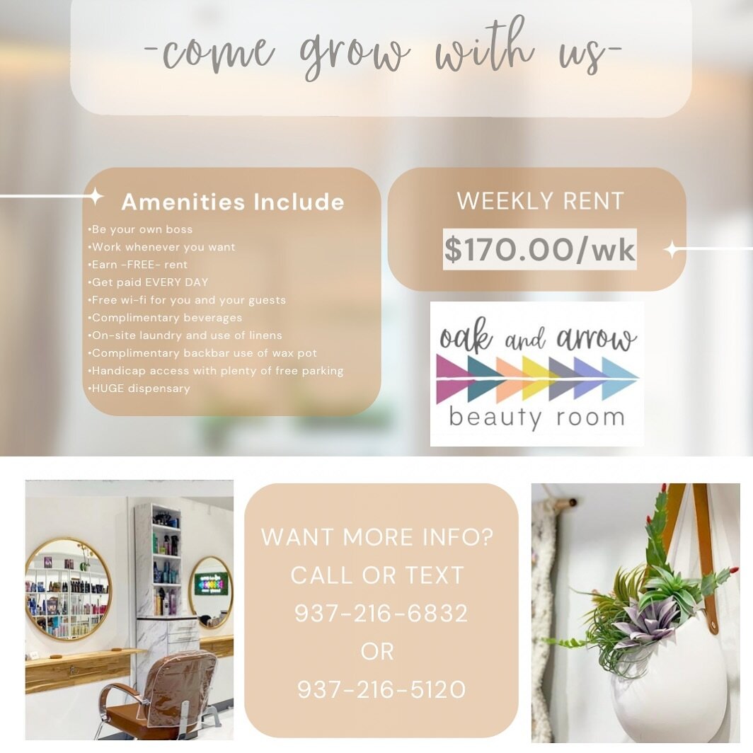 Come rent with us in TROY! 
👉🏻one booth available👈🏻
🌱Be your own boss
🌱Work whenever you want
🌱Earn -FREE- rent 
🌱Get paid EVERY DAY
🌱Free wi-fi for you and your guests
🌱Complimentary beverages 
🌱On-site laundry and use of linens
🌱Complim