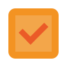 Orangene Checkbox mit rotem Haken