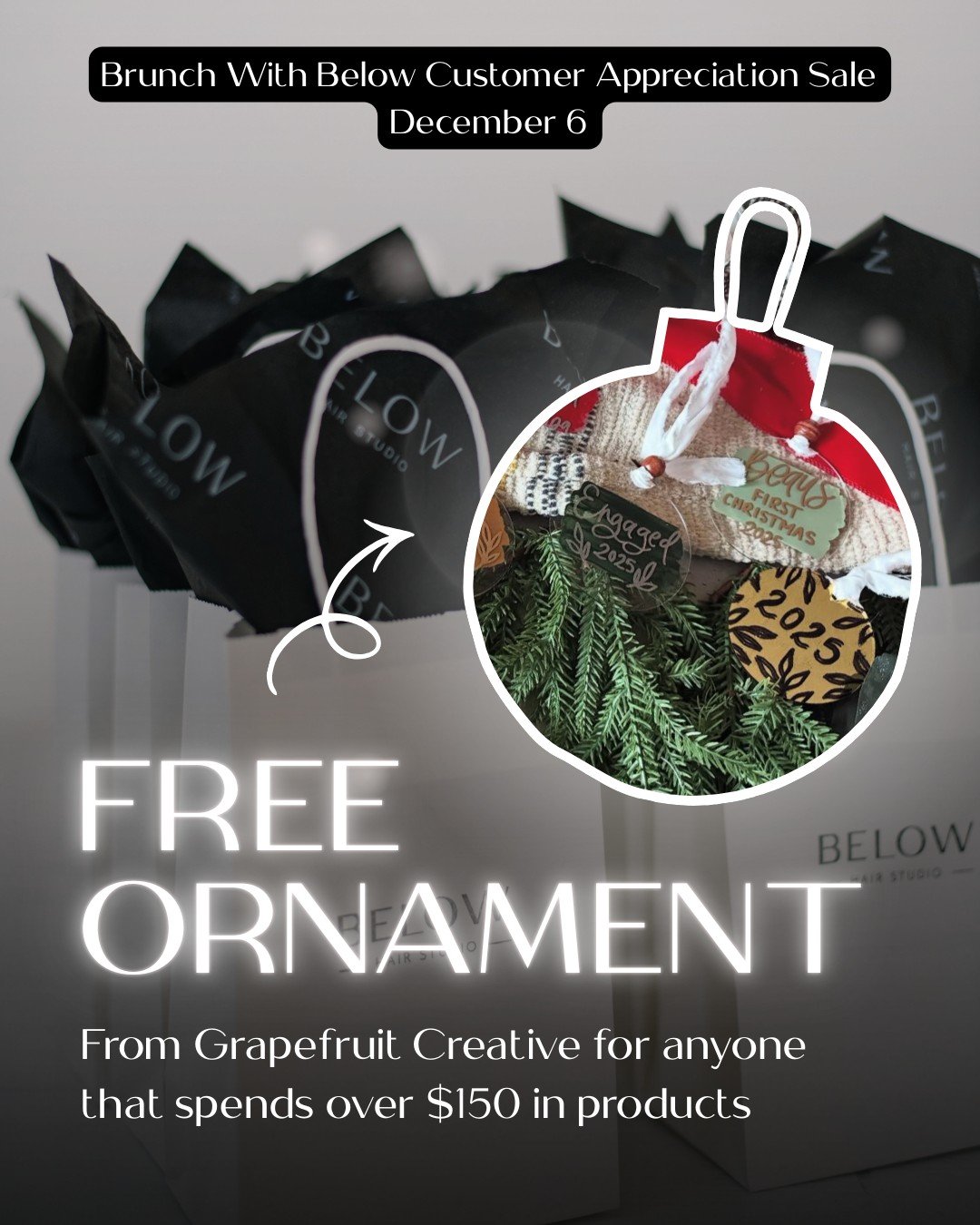 Jillian from @thegrapefruitcreative is popping up at Brunch with Below! Stop by BHS North or South on December 6 to shop her art and enjoy the festivities. 🎨✨ 

Plus, when you spend $150 on products, you&rsquo;ll get a free personalized ornament of 