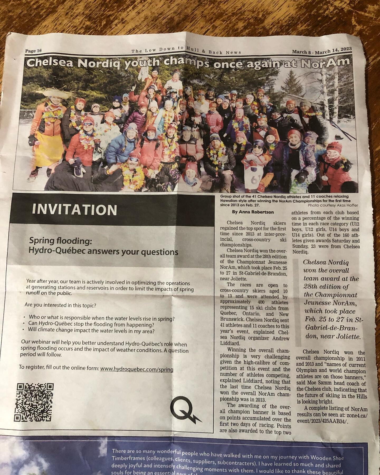 Some fun print media about Chelsea Nordiq Quebec Youth Championship banner win. Thanks to all of the coaches parents and volunteers that makes this possible. We are a part of a lovely vibrant community.