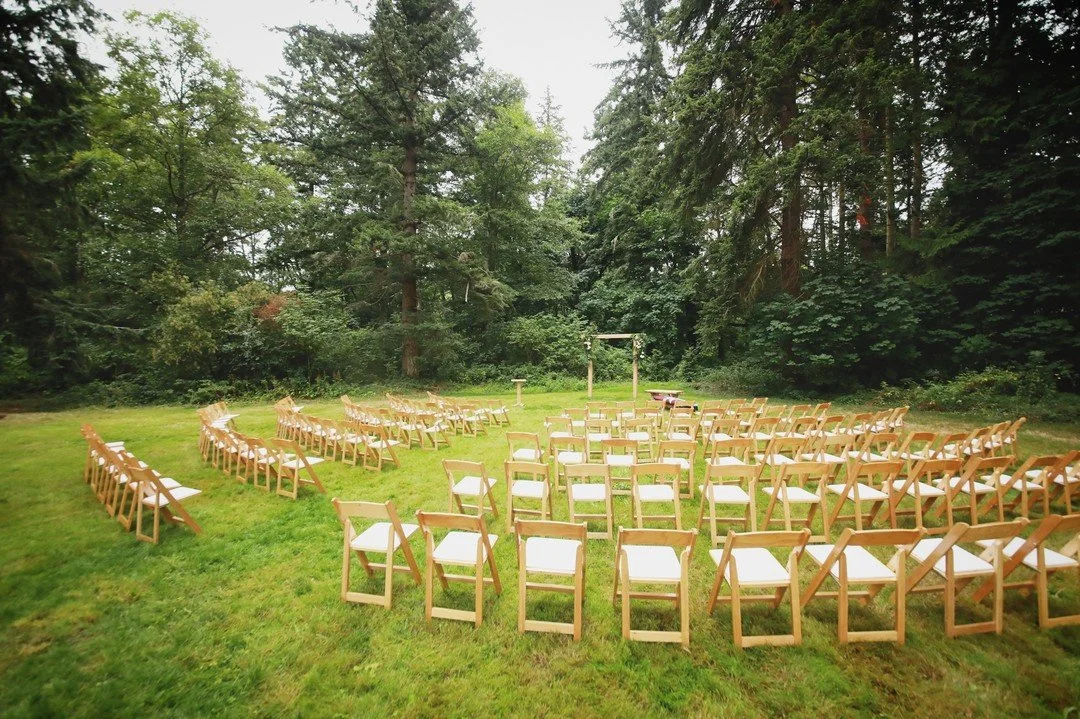 Surrounded by 100 year old Douglas firs and other native vegetation, our Wedding Grove is a natural cathedral that lends well to any ceremony style.  No matter how many guests you invite, they will all fit comfortably with a intimate view of you when