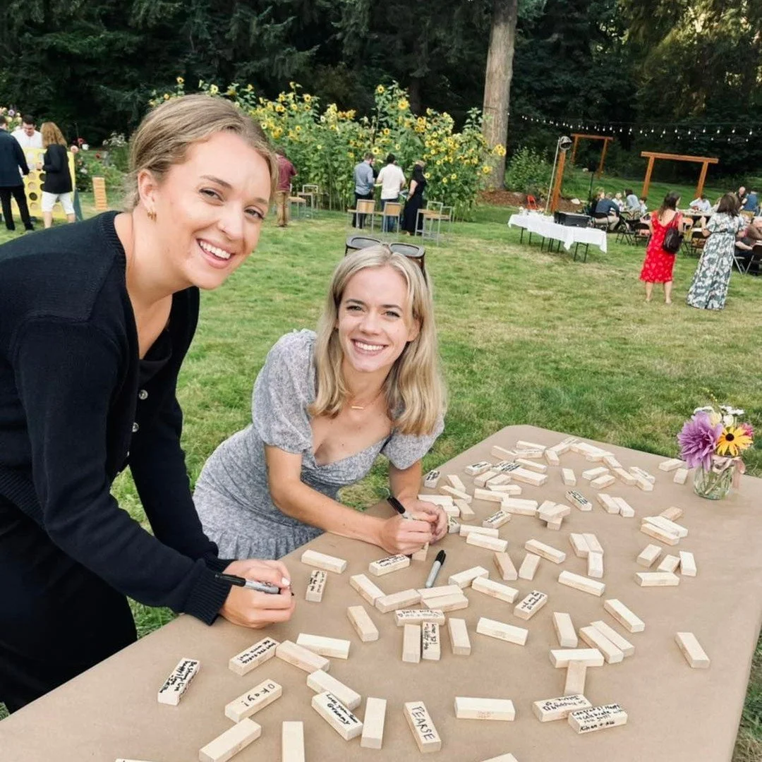 When the happy couple is really into games, an alternative guest book might just be a entire Jenga set with personalized messages from their guests.  For years to come as they pull each piece, they can remember their special day at Cascadia Meadows. 