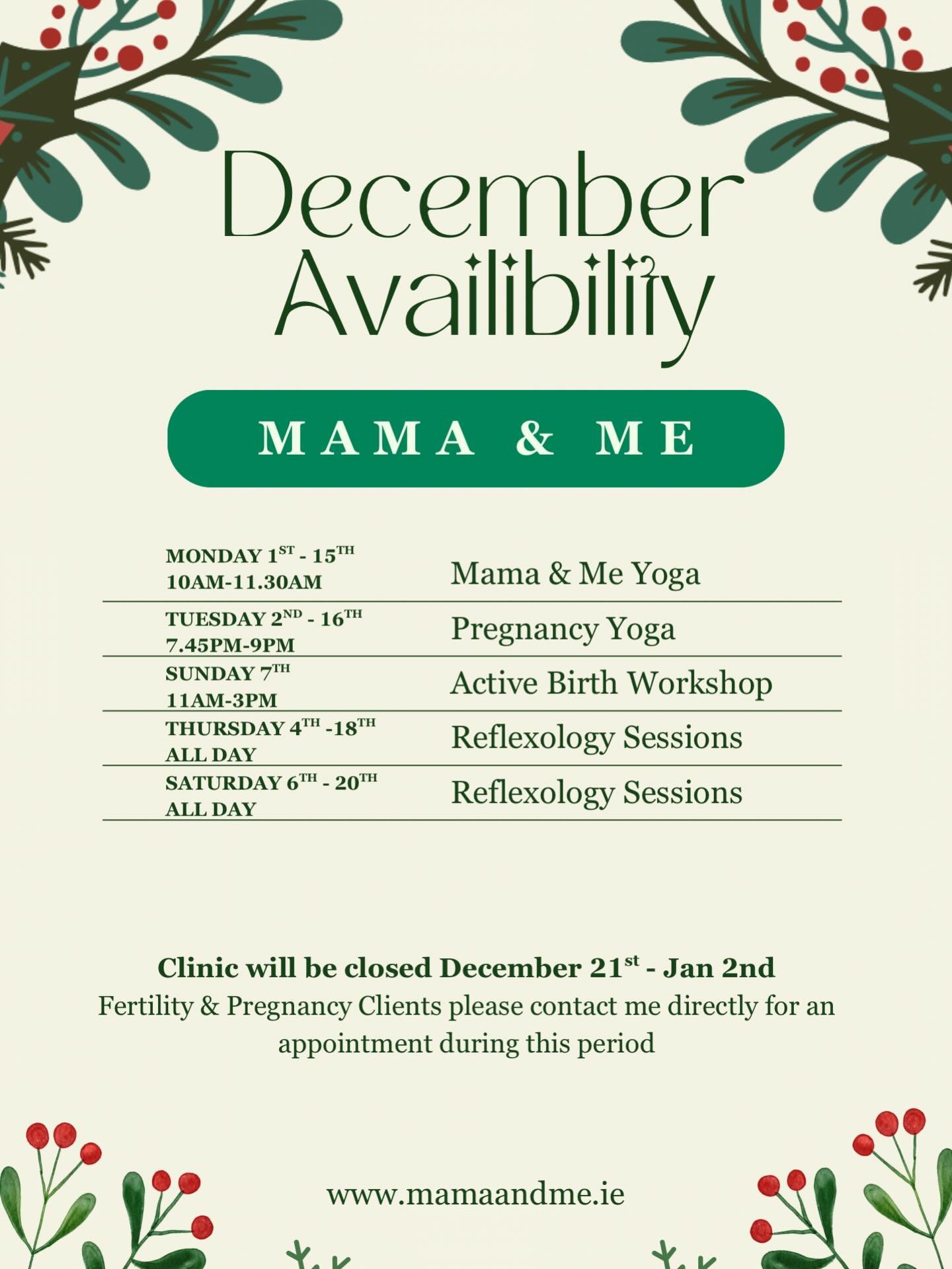 Hard to believe it&rsquo;s that time of year again 🎄 
We have new 3 week terms of Mama &amp; Me Yoga &amp; Pregnancy Yoga starting, with both drop ins and full term options available 🧘&zwj;♀️ 
I still have some limited reflexology sessions availabl