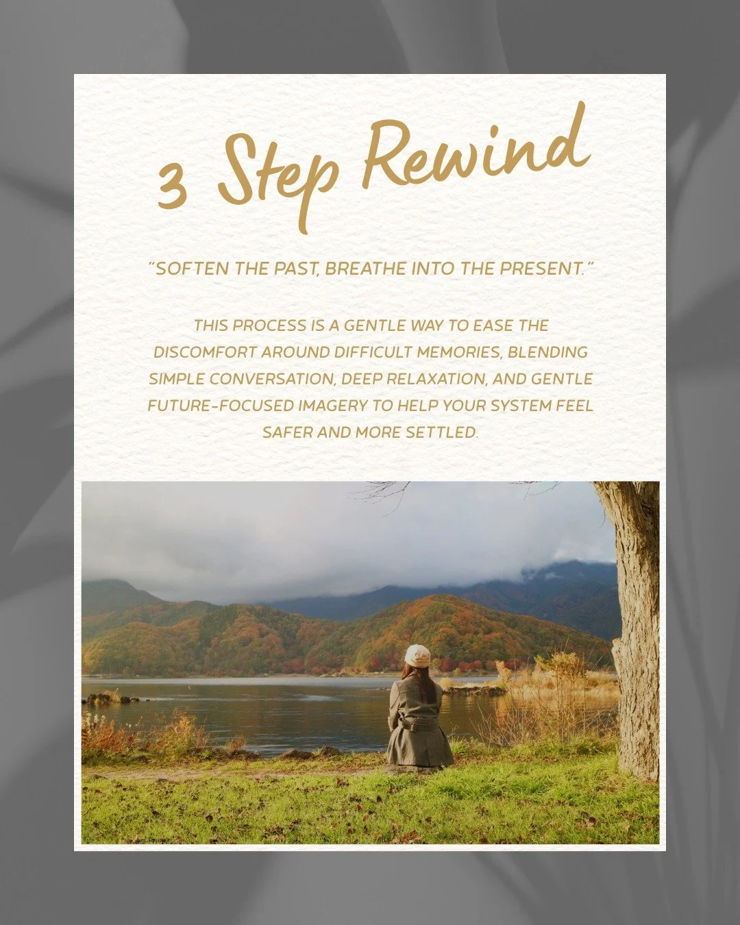 On Wednesday, I finished my 3 Step Rewind training for Perinatal and Fertility, and WOW! What an incredible and transformative training!

The 3‑Step Rewind is a calm, supportive process that helps soften the emotional intensity of past experiences. I