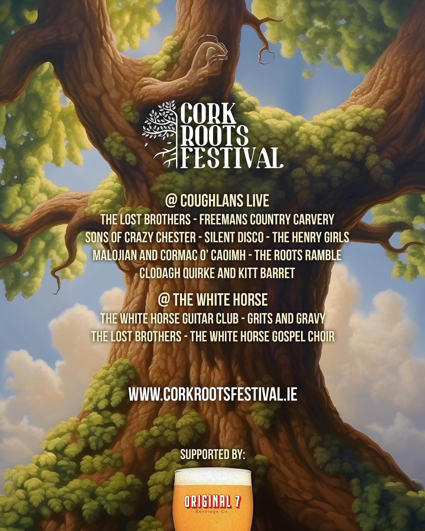 We are thrilled to be supporting The Cork Roots Festival happening from the 11th to 15th May. A brand new Festival taking place at @coughlansbarcork and @thewhitehorsecork with some amazing acts👌🏻

You can find more info on their website:
www.corkr