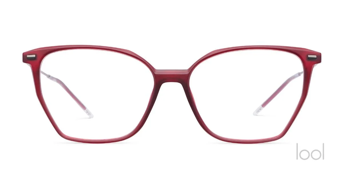 lool eyewear STER frame in red with black accents on the temples, positioned against a white background — available at Helio Optometry Edmonton