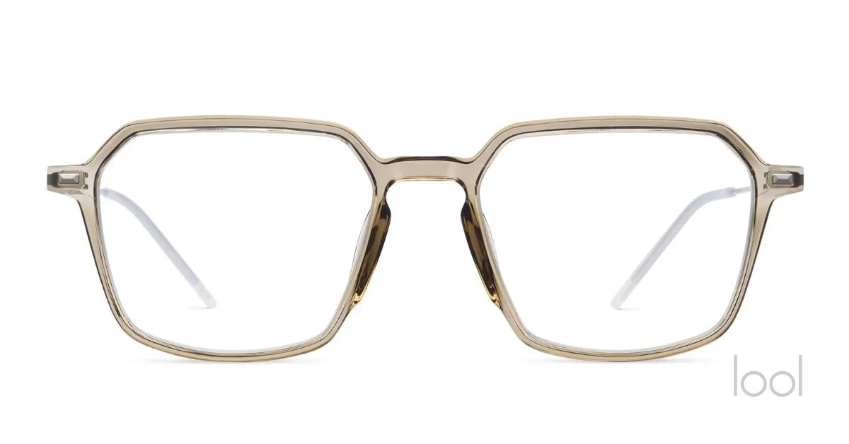 lool eyewear RENEE, in clear, plastic eyeglasses with a geometric frame design  — available at Helio Optometry Edmonton