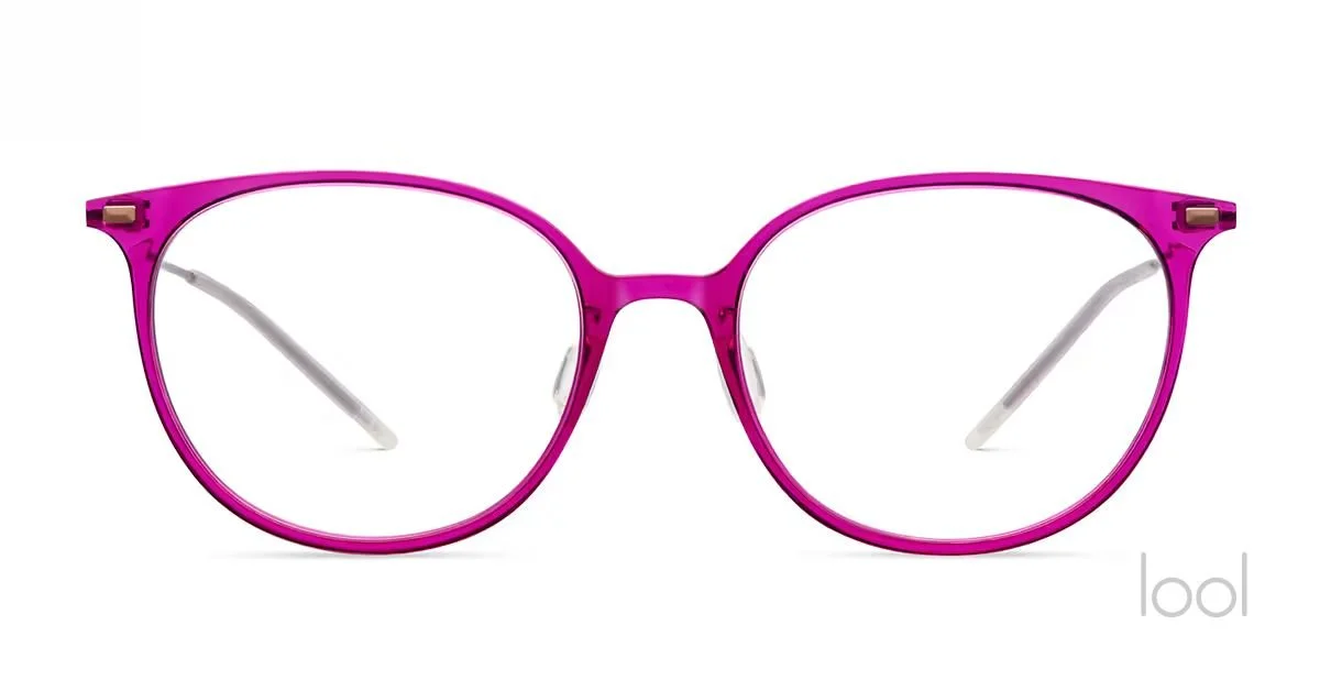 lool eyewear QUOI.A in vibrant pink with clear temples -  — available at Helio Optometry Edmonton