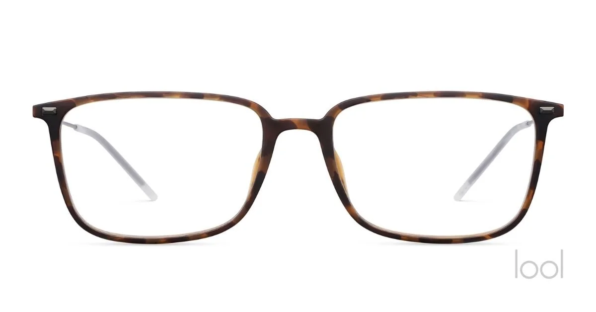 lool eyewear TRIVE frame in tortoise shell with rectangular frames and metal temples — available at Helio Optometry Edmonton