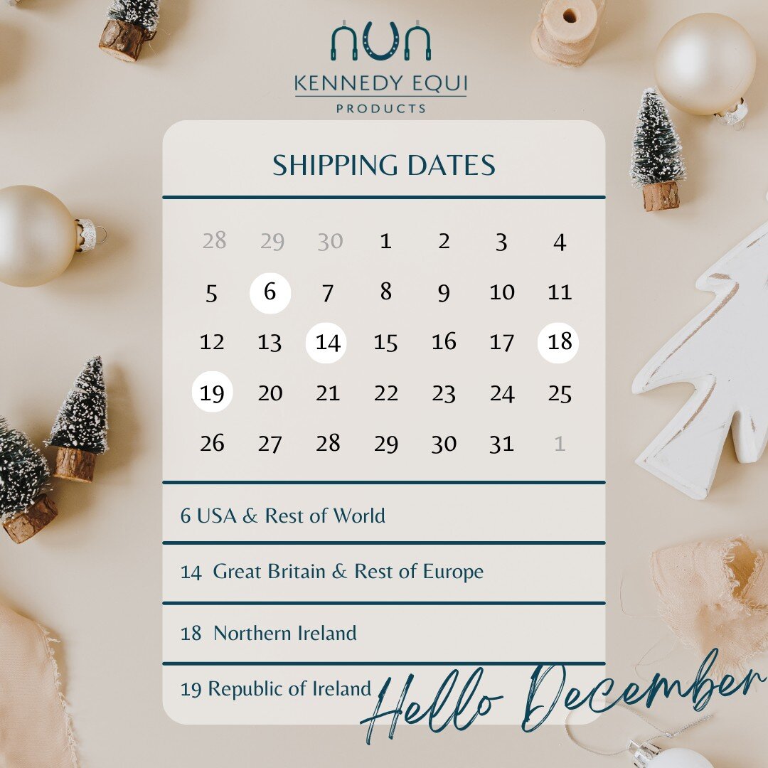 Don't miss out on your Kennedy Equi Products this Christmas!  Here are the latest shipping dates.... remember though we are a manufacturing company so give yourselves a few extra days to place your order. 

https://www.kennedyequi.com/shop
.
.
.
.
 #