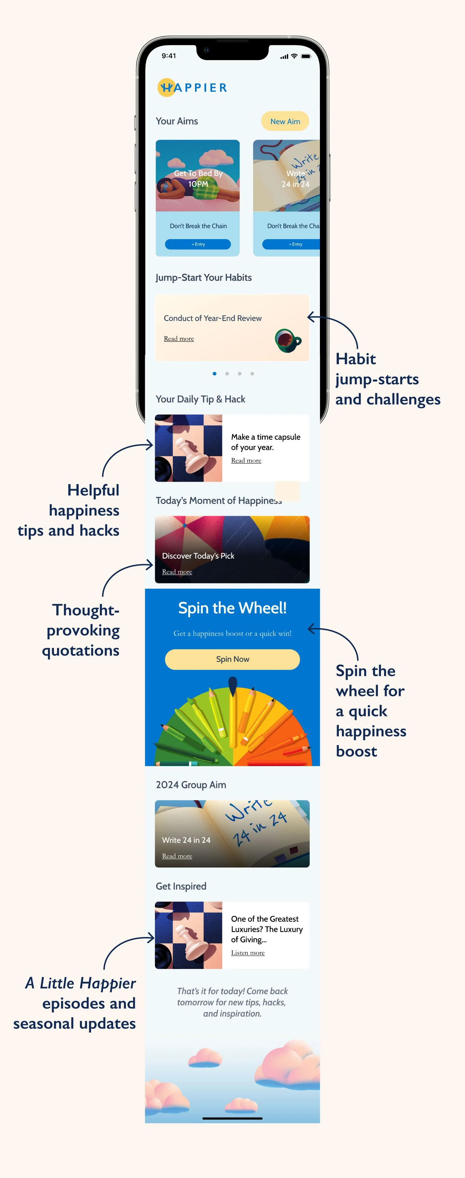 Happier app homescreen
