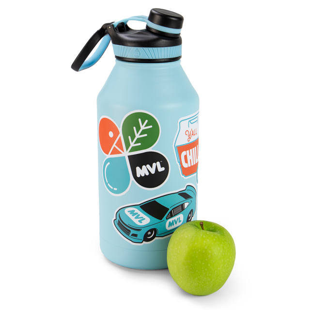 MVL laptop water bottle sticker with MVL flag