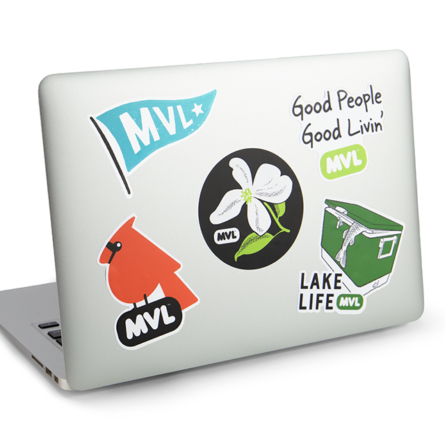 MVL laptop sticker with MVL pennant