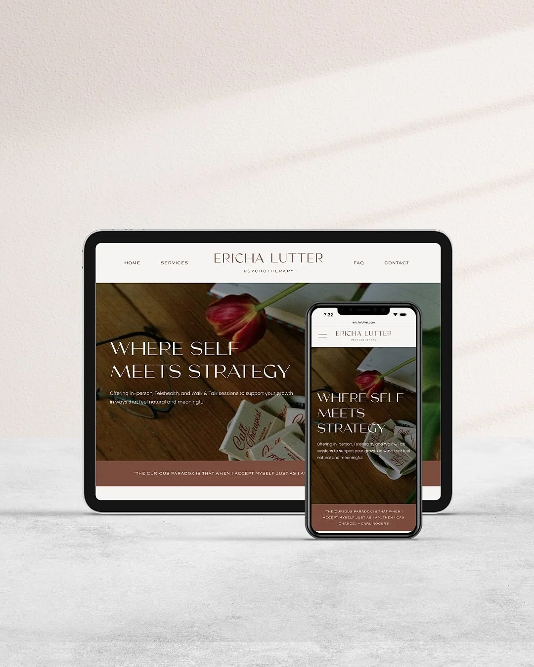 Take a peek at my latest launch&hellip;a calming and grounded brand &amp; online home for Ericha Lutter Psychotherapy. Rooted in warmth and simplicity, her brand blends vintage soul with a modern, minimalist edge, reflecting the safe, supportive spac