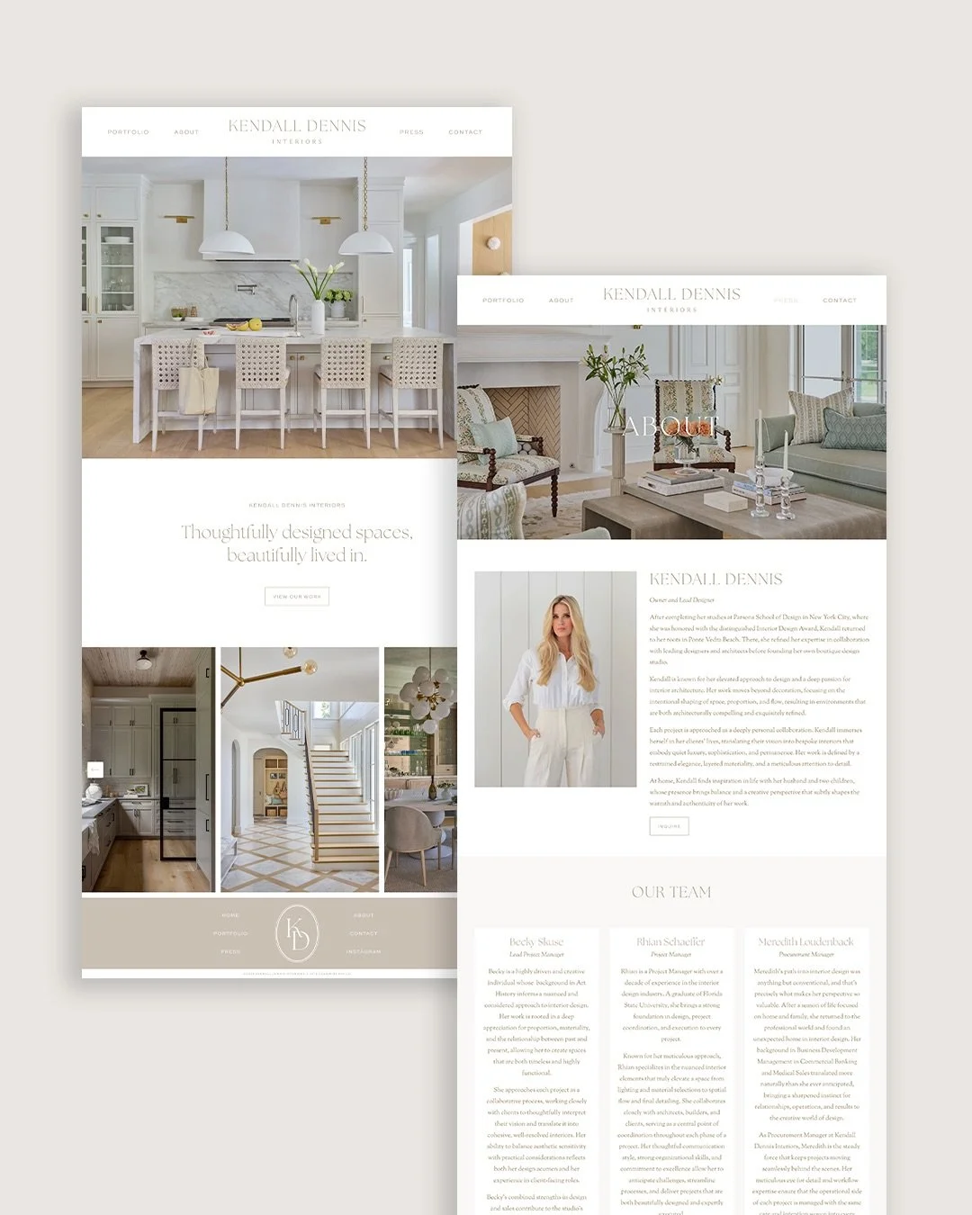 Every time I fall in love with a rich, saturated color palette, a timeless neutral design steals my heart all over again.

This branding and website suite for @kendalldennisinteriors is no exception. Calm, elegant, and effortlessly refined, the soft 