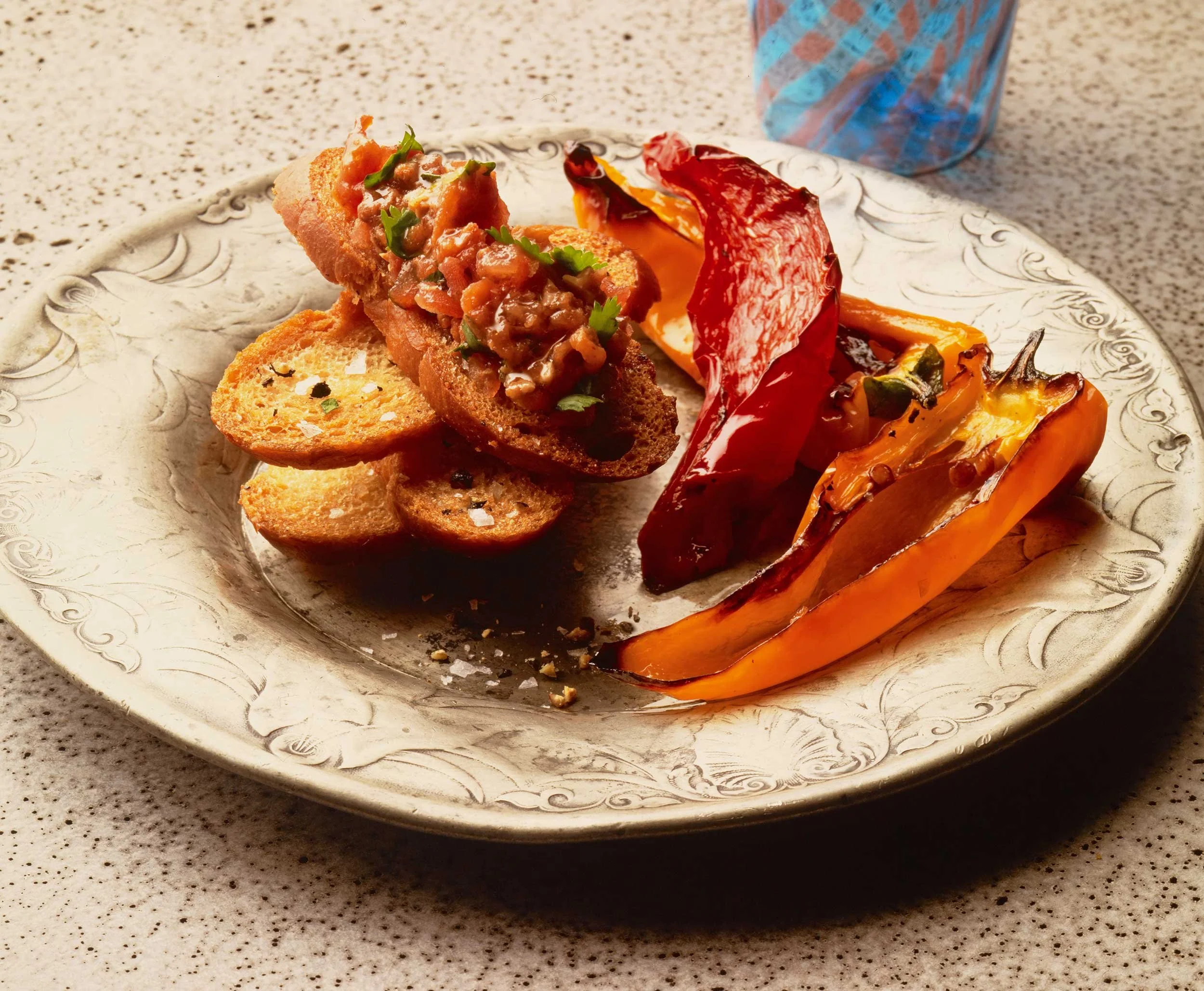 Moroccan Toast And Peppers On Plate.jpg