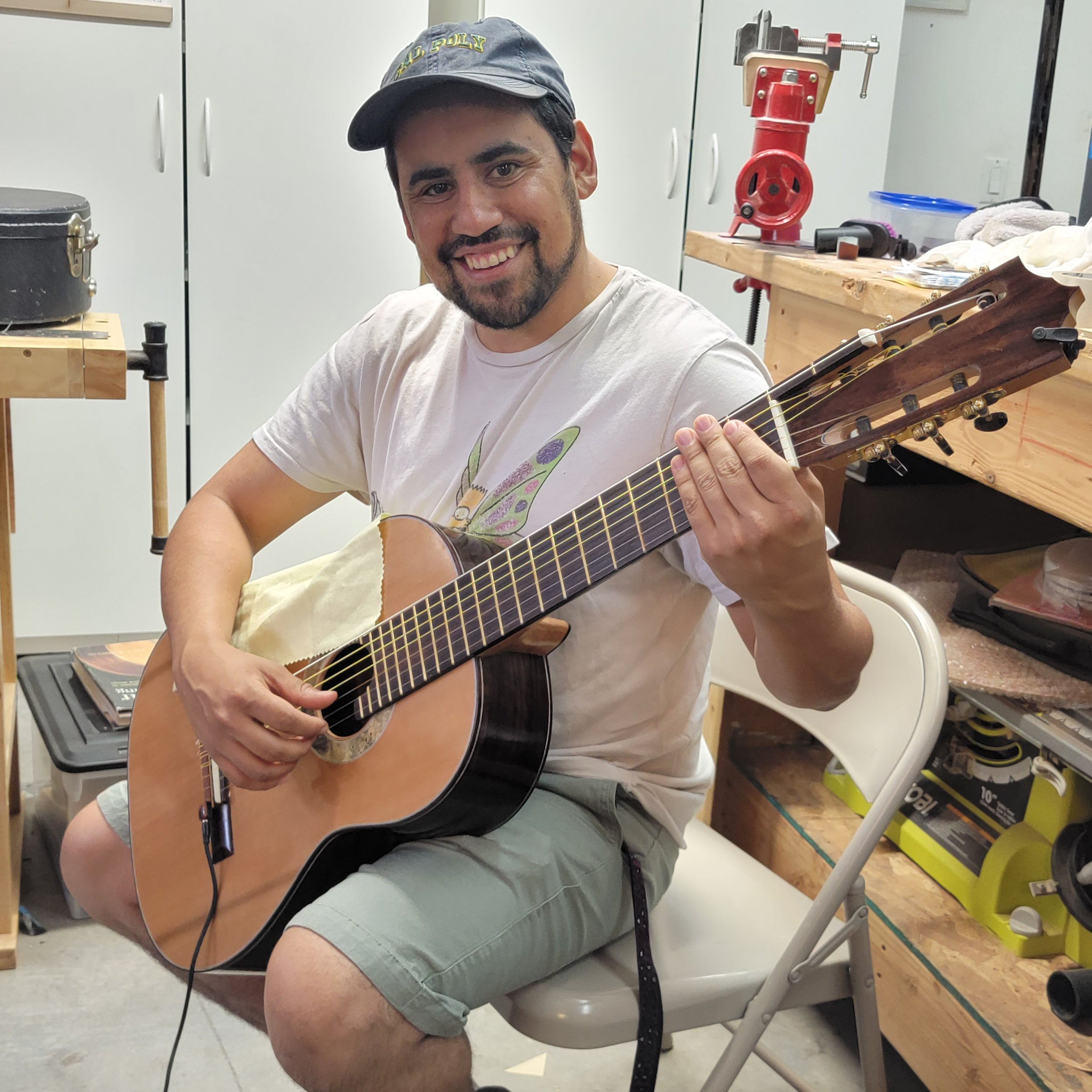 Jonathan Valdez of the Inland Empire Guitar Quartet with his new "extended fret" 7-string.