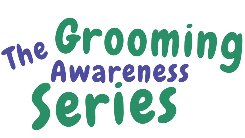 Colorful word cloud with the words "The Grooming Awareness Series" in different sizes and colors.