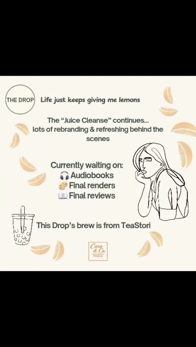 🍋 The Drop #4 🍋
The juice cleanse continues — a little rebranding, a little refreshing, and a whole lot of waiting behind the scenes.
What’s on my plate right now?
🎧 Audiobooks in progress
🎨 Final renders wrapping up
📖 Reviews comin