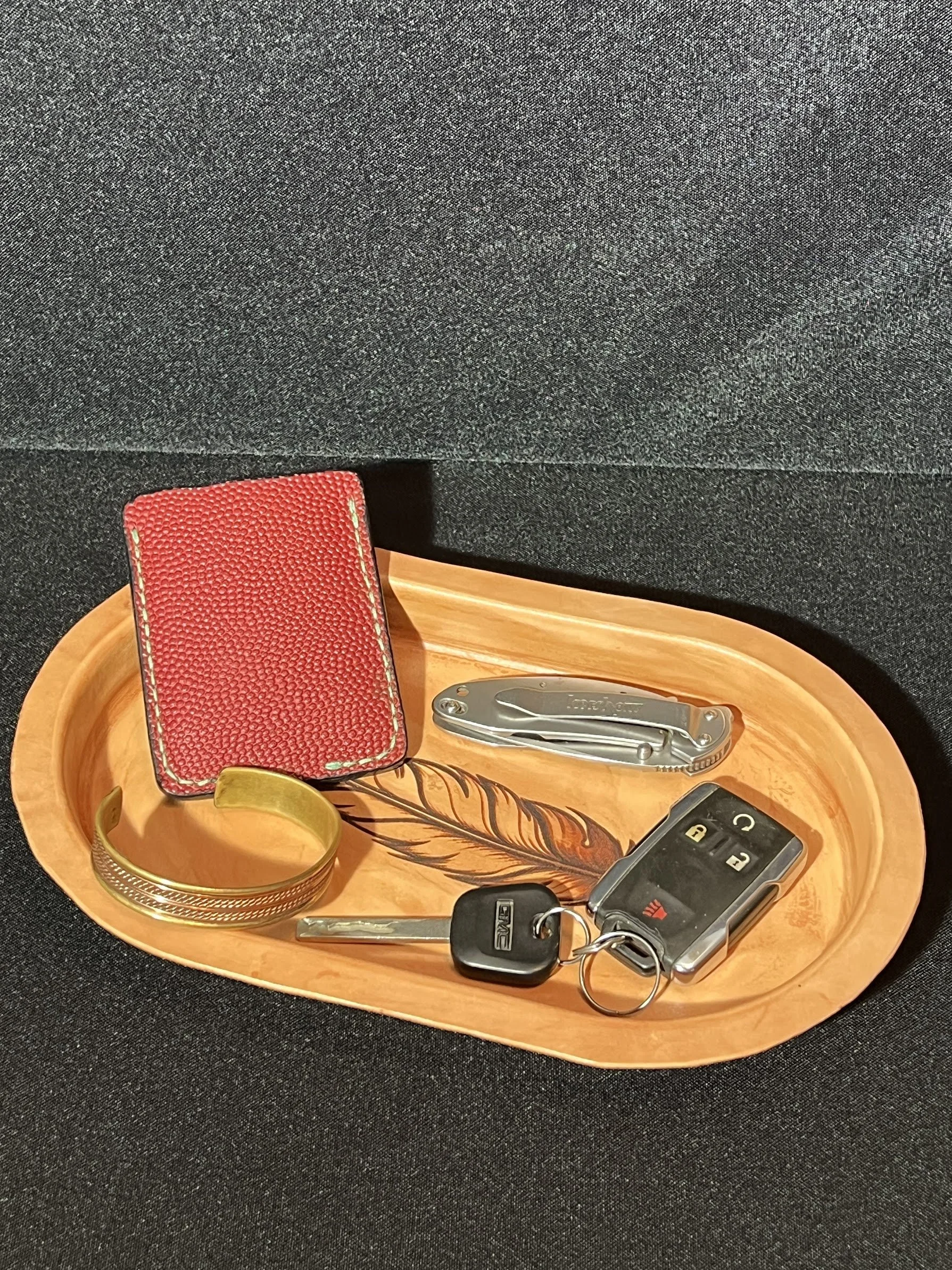 Feather-Engraved Full-Grain Leather Valet Tray