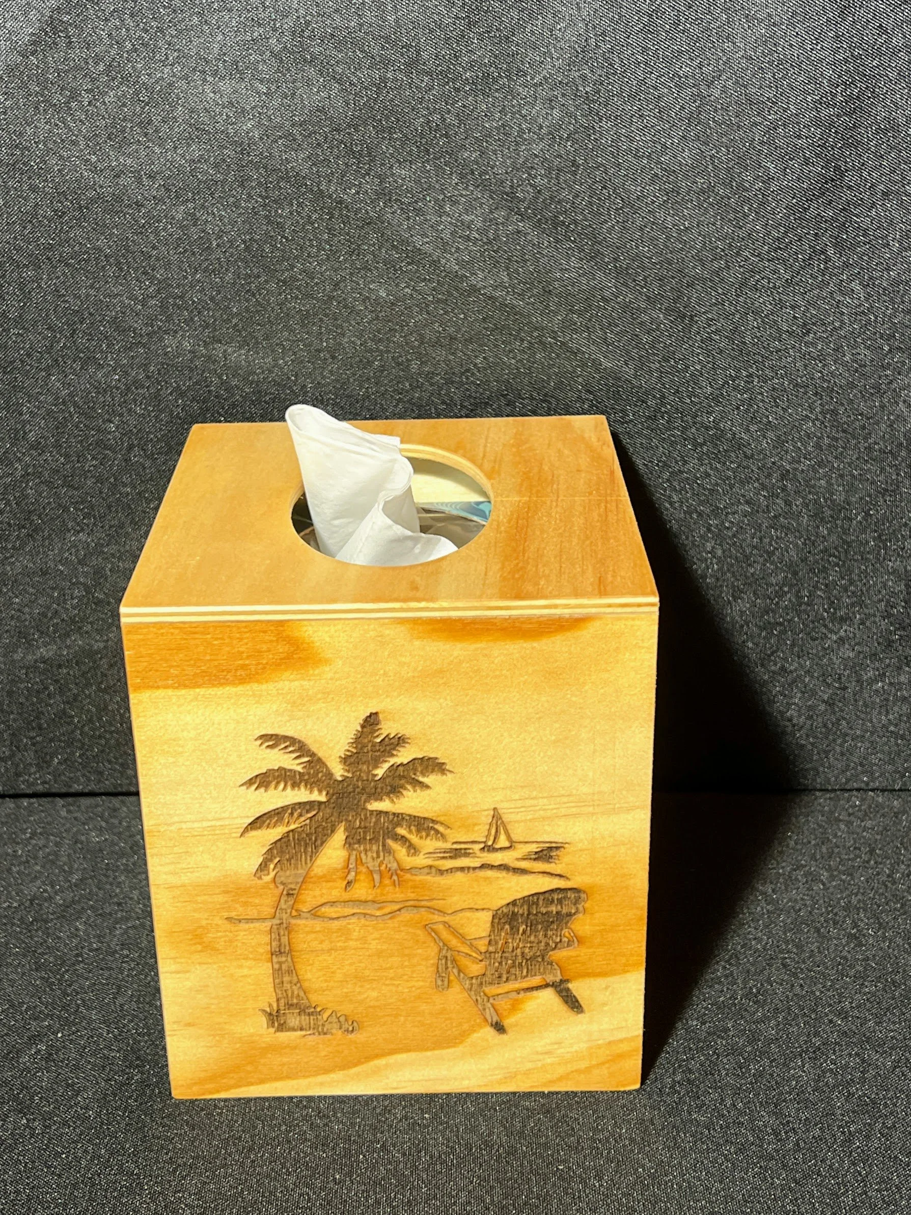 🌴 Handcrafted Wooden Beach Scene Tissue Box Cover