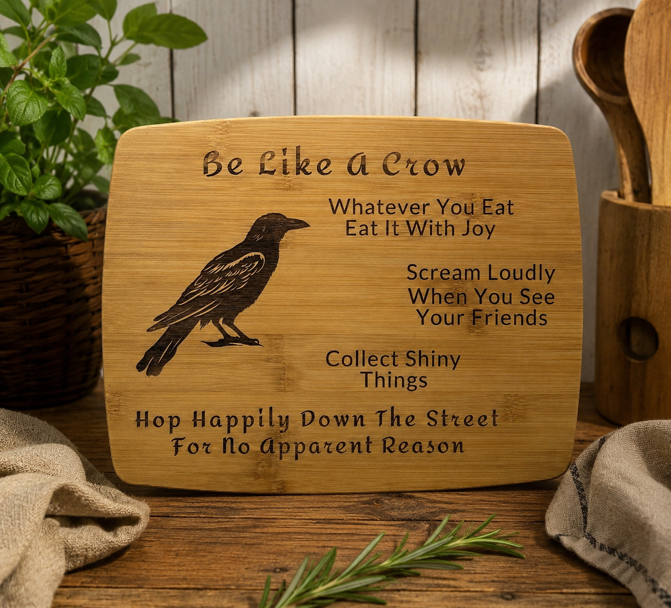 Handcrafted Bamboo Crow Serving Board | Farmhouse Kitchen Décor