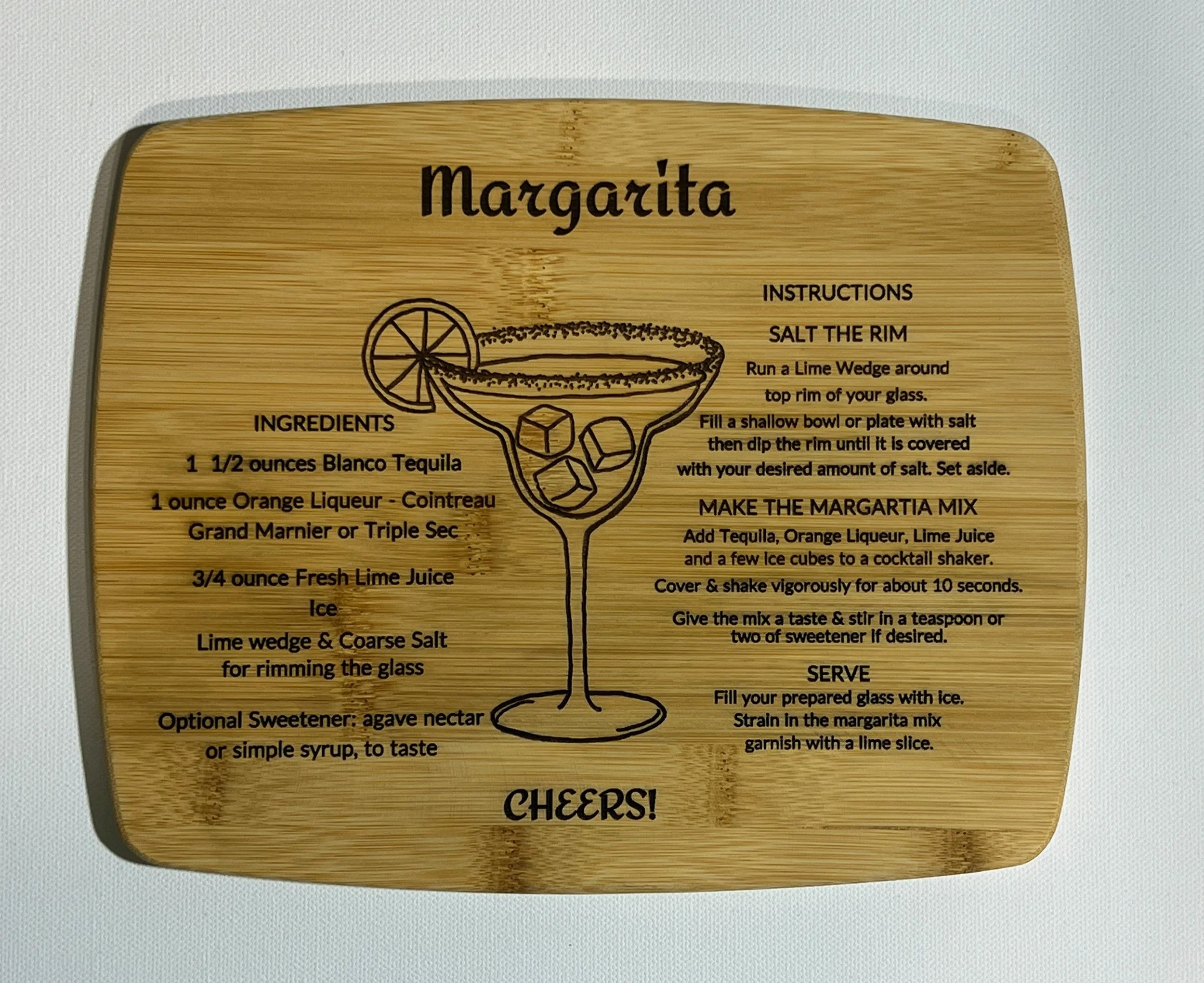 Margarita Recipe Bamboo Cutting Board & Serving Board