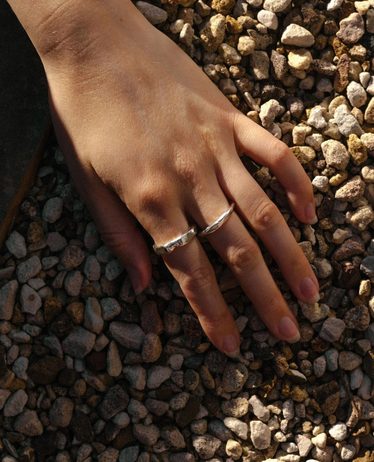 The ripple ring and the fold ring in silver