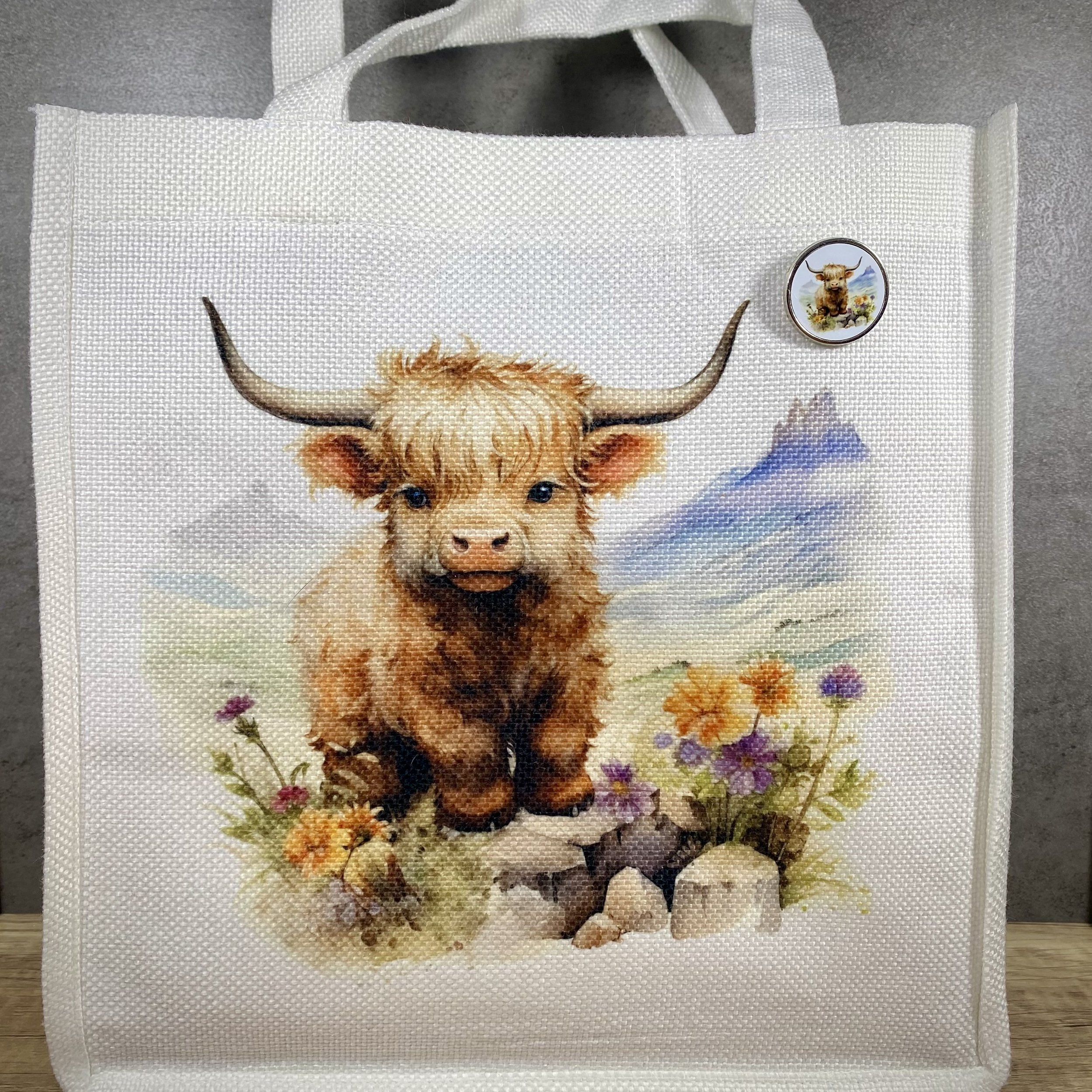 Cutie Highland Cow Bag and Button.jpg