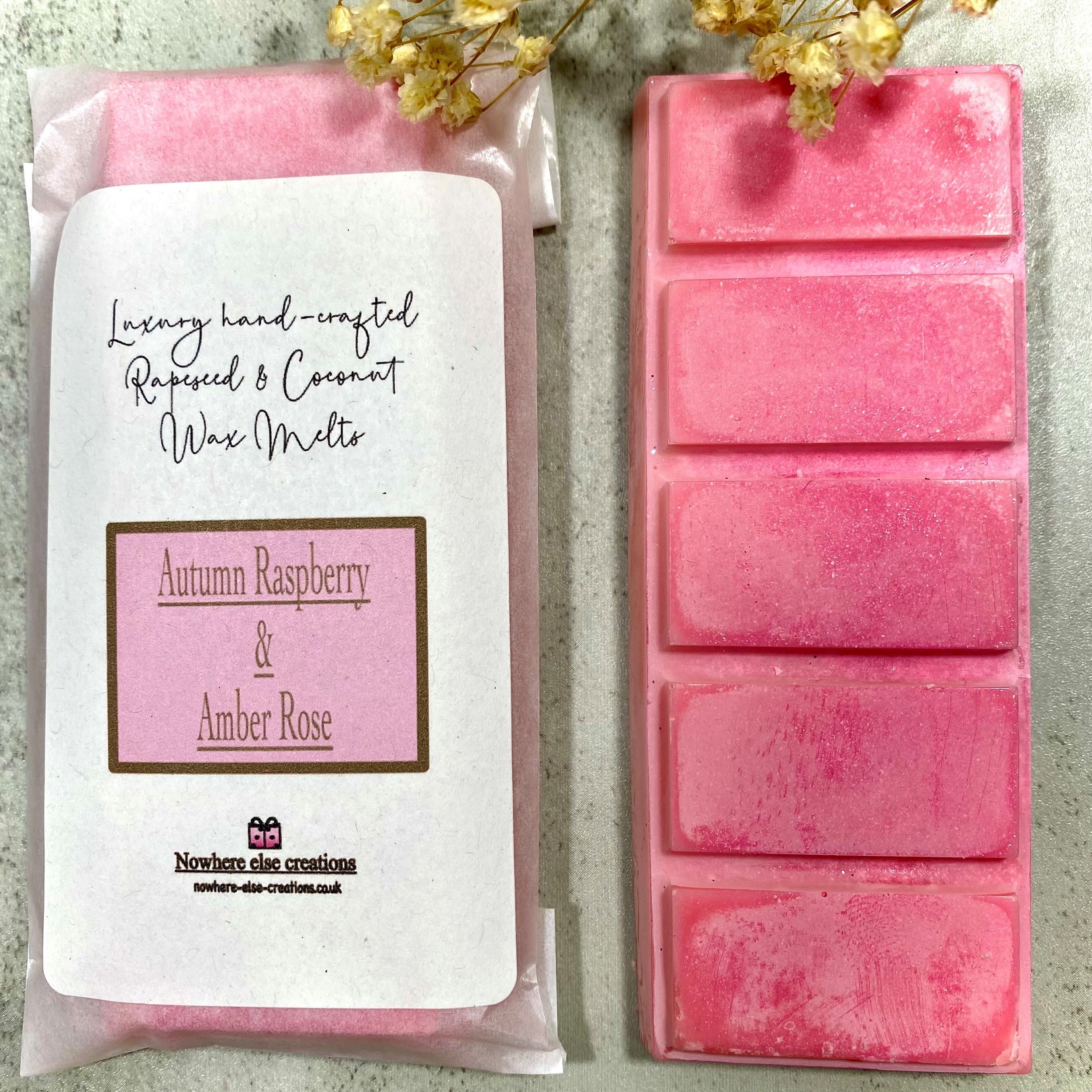 Autumn Raspberry and Amber Rose wax melt bars.jpg