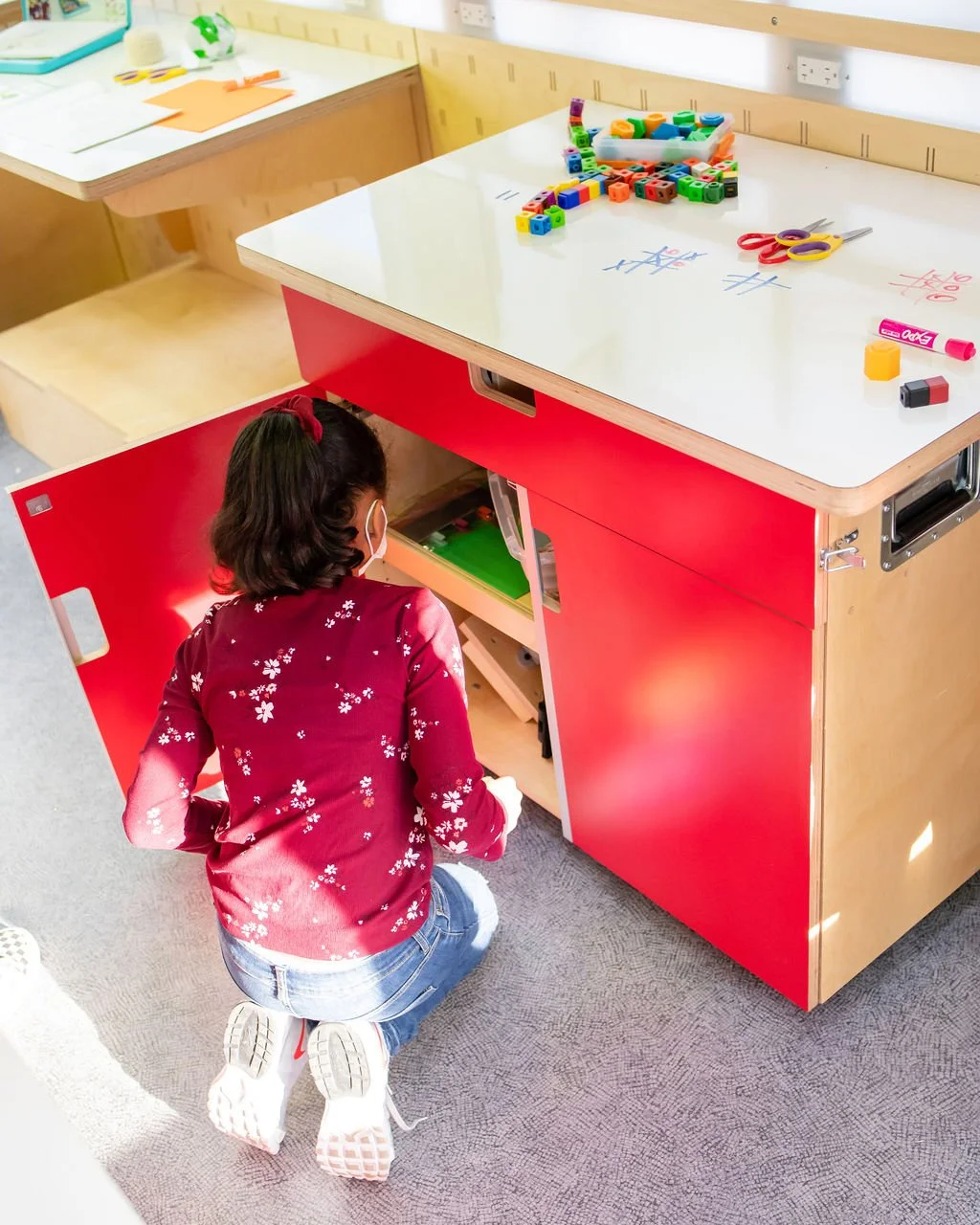 Custom storage and whiteboard counters.