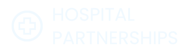 Logo for Hospital Partnerships with white cross inside a circle and the text 'HOSPITAL PARTNERSHIPS' beside it.