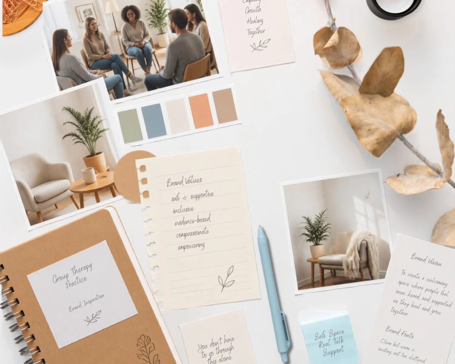Gathering colors, notes, and ideas for website project.