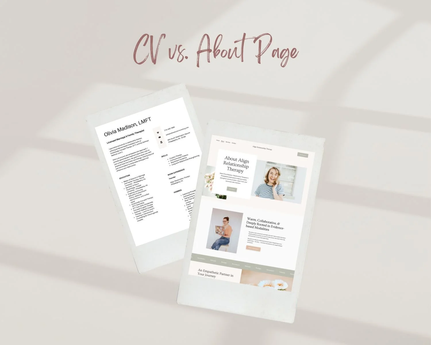 CV vs About Page comparison