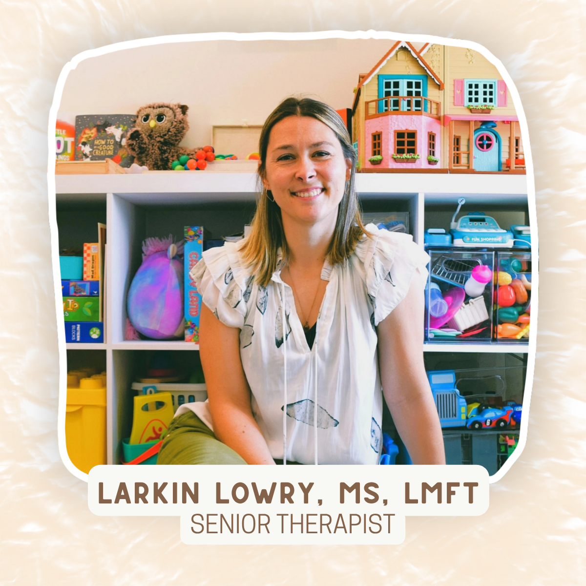 Larkin Lowry is our mental health therapists that sees families in person in Birmingham, Alabama