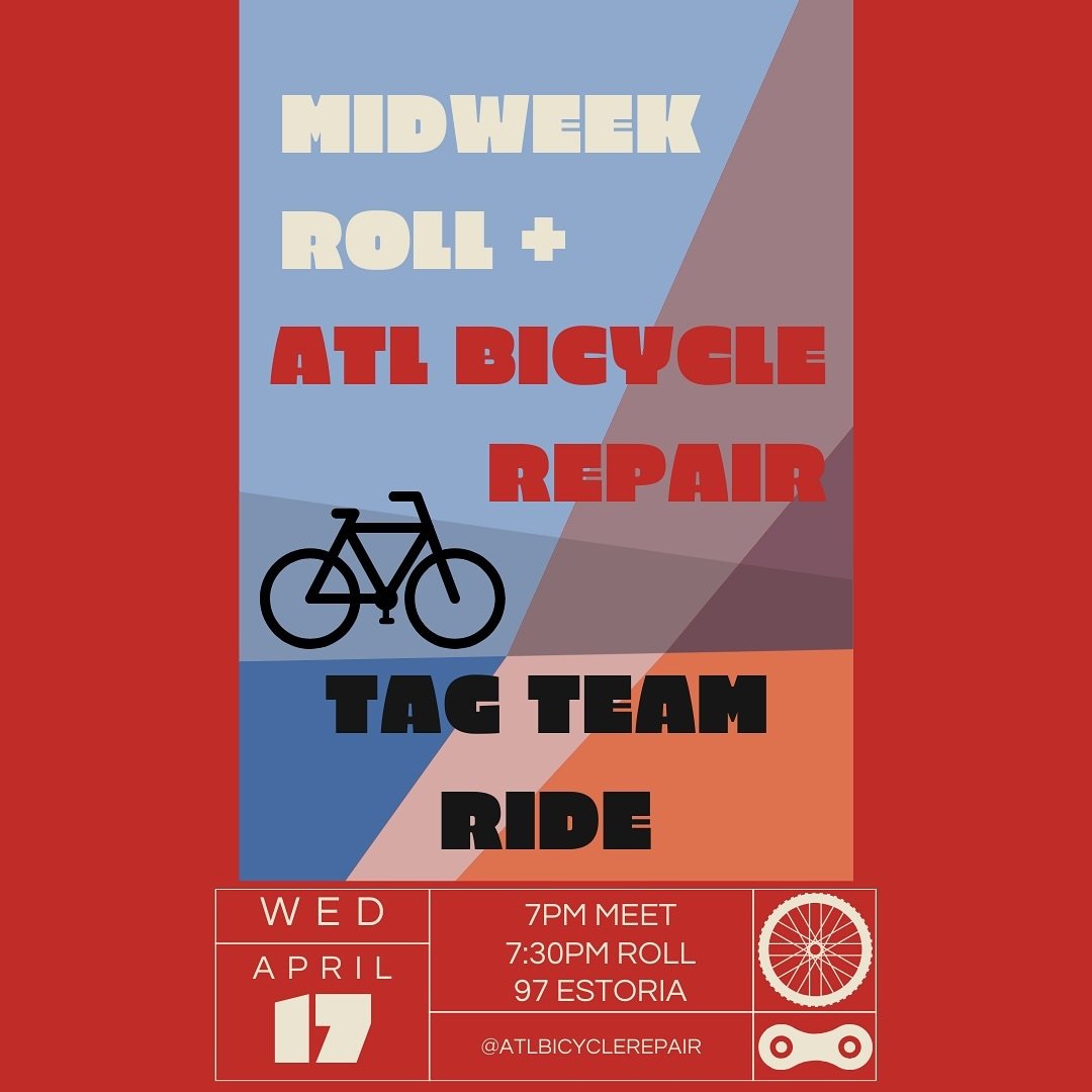We are stoked to announce a tag team ride with our friends @atlbicyclerepair at our Every Other Wed Ride on WED, 04/17! They will have their van parked at 97 Estoria before the ride so you can get minor adjustments and see their awesome mobile servic