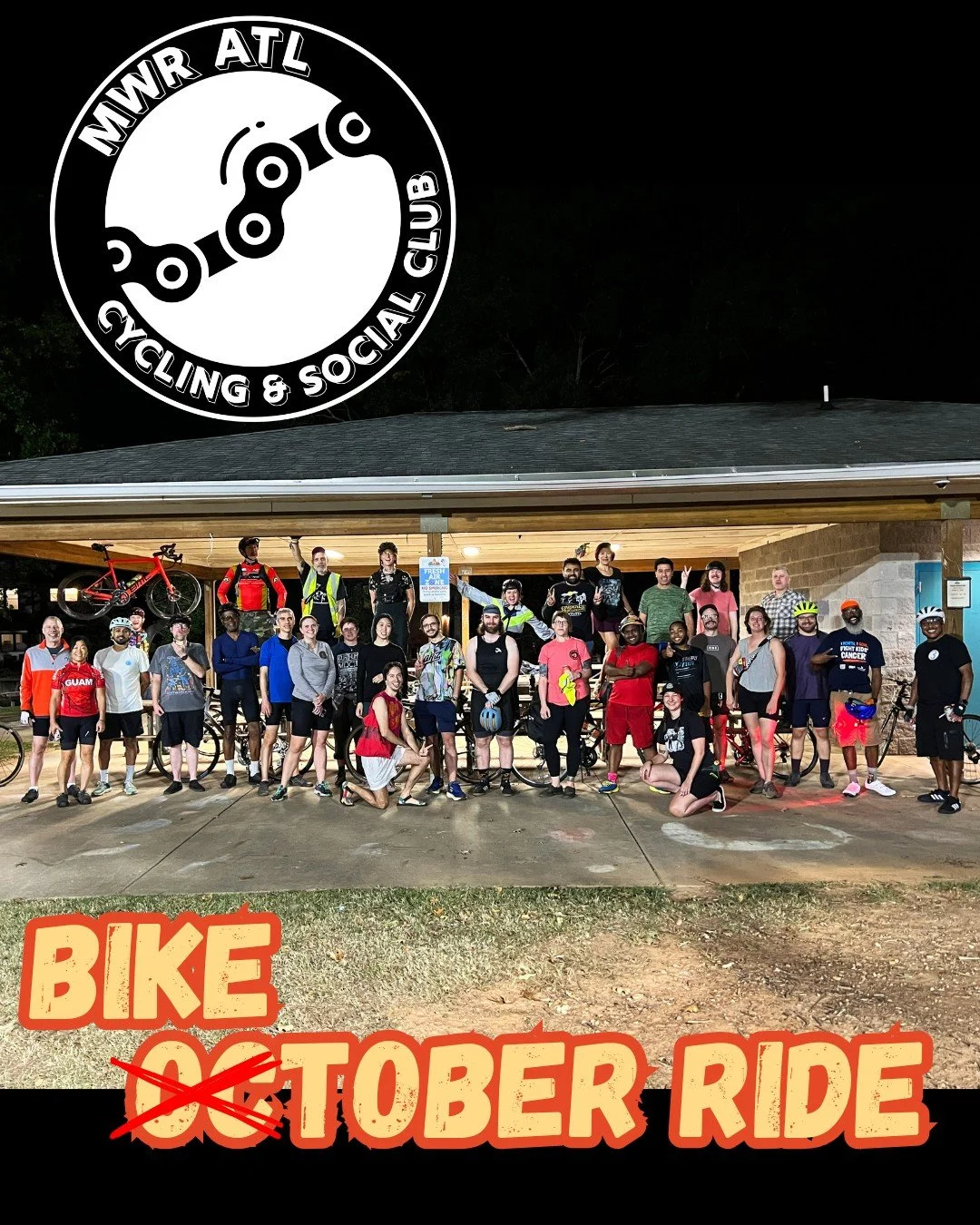 Our Biketober Teams (Tots, Pizza, Peach, and Possum) all showed up to rack up some of those sweet miles with our regular MWR ATL club members at the ride last night. We enjoyed a casual roll out to Oakhurst Park before heading back to 97 Estoria for 