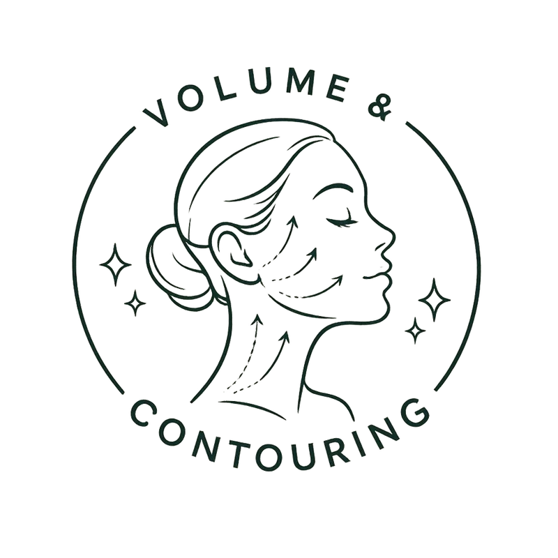 Line drawing of a person's face with a headband, surrounded by a crescent moon, and the words "Microneedling" curved around the top.