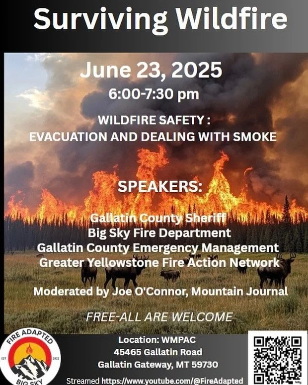 Raising your awareness might just save your life and our community.π₯β°οΈπ₯
Save the date and join our community partners for an evening of wildfire safety and awareness with moderator @jt.oconnor. Monday, June 23rd from 6-7:30 PM at @wmpacbigsky.